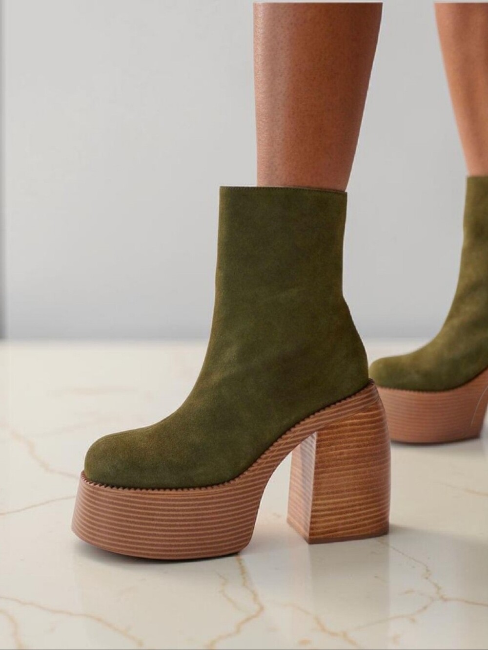 Urban Outfitters Olive Green Suede Anna Platform Boots / Women's Ankle Boots